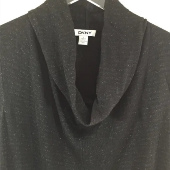 DKNY Women Cowl Neck Sweater Metallic Black Silver Large Long Sleeve - Picture 3 of 11